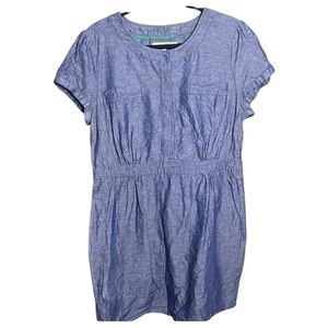 Boden Dress - Blue Chambray Short Sleeve Linen Blend Shift - 14